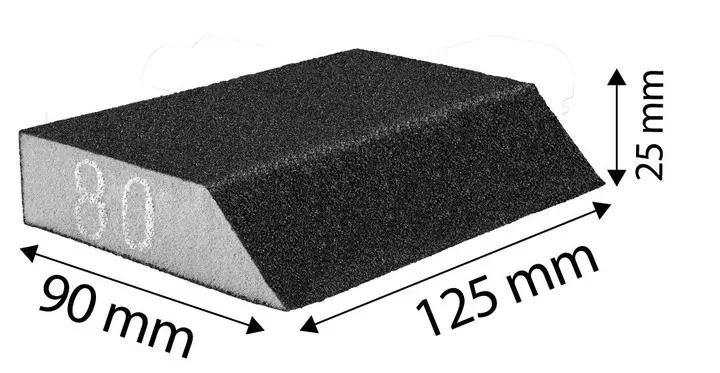 Aşındırıcı sünger 125 x 25 x 90 mm, K120, açılı
