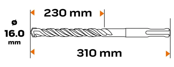 SDS Plus beton matkap ucu, 16 x 310 mm, S4, quatro