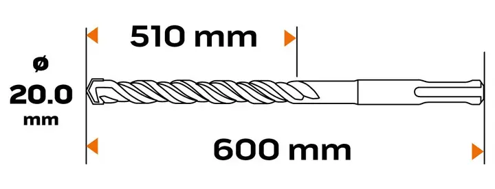 SDS Plus beton matkap ucu, 20 x 600 mm, S4, quatro