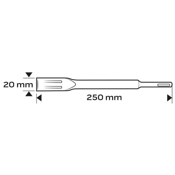 SDS Plus kendinden bileyli düz keski 20 x 250 mm