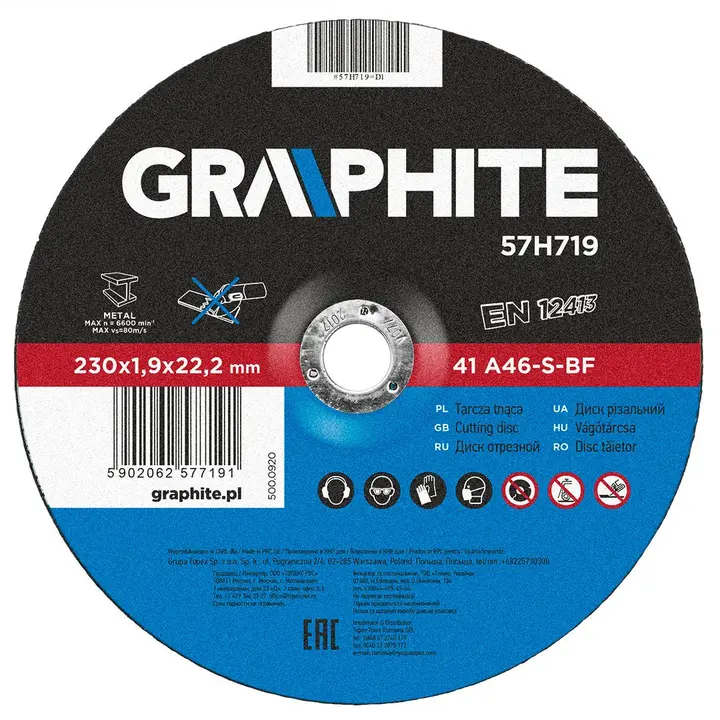 Metal için kesme diski 230 x 1.9 x 22.2 mm 41 A46-S-BF