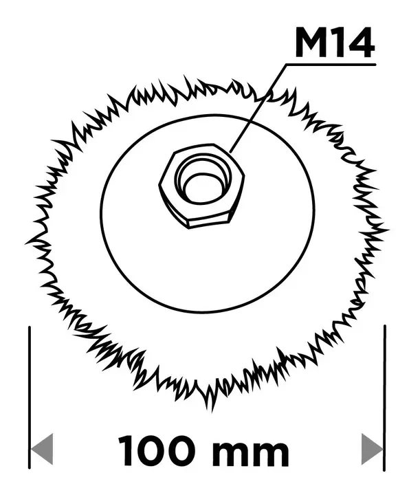 Tel çark fırça 100 mm, kıvrımlı tel, çelik, M14