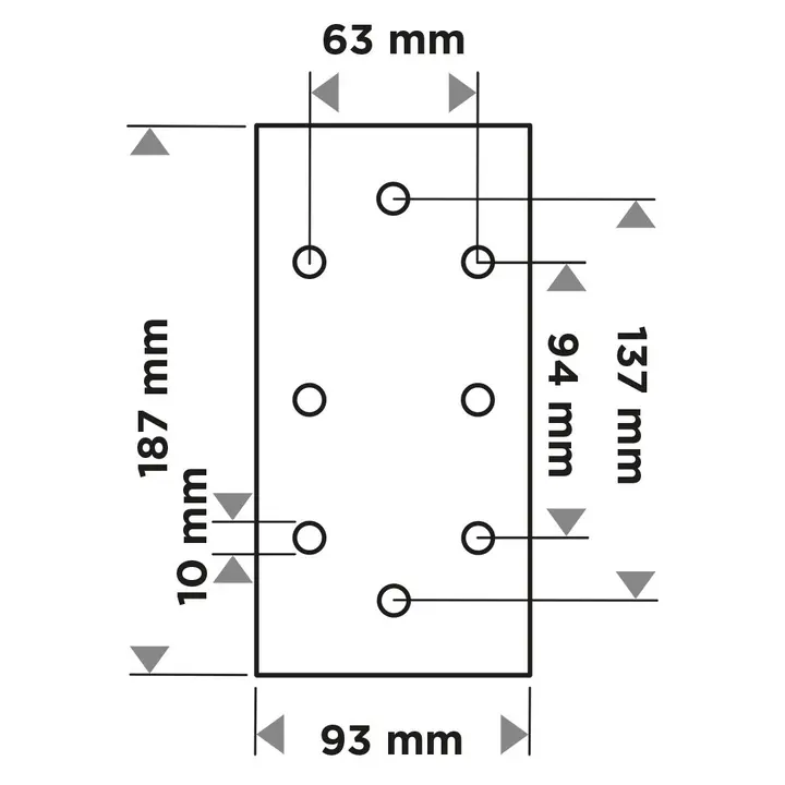 Zımpara kağıdı, cırt bantlı 93 x 185 mm, P80, 5 adet, 8 delikli