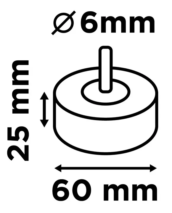 Saplı flap disk, zımpara elyaflı, 60 x 25 x 6 mm, P