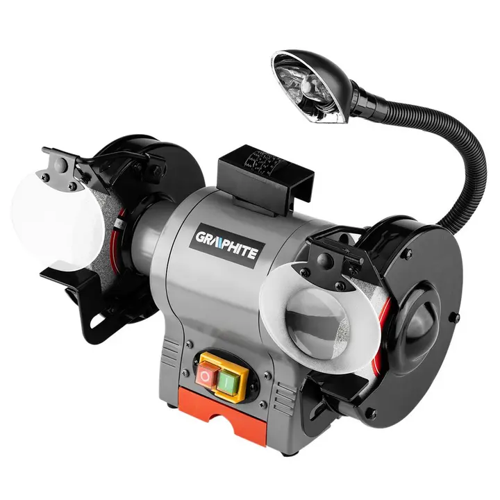 Taşlama tezgahı 370W, 230V, disk 150mm, hız 3450 dev/dk, lambalı, haznesi ve disk düzeltici ile