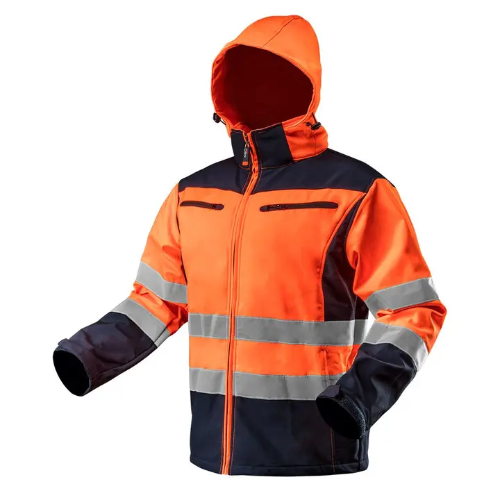 Yüksek görünürlüklü iş ceketi, kapüşonlu softshell, turuncu