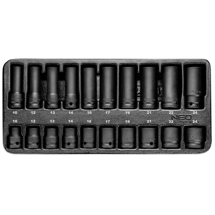 Darbeli lokma 1/2, 10-24 mm, 20 parça set, tepsi