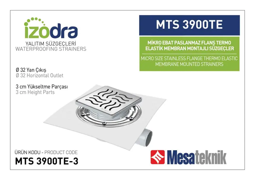 MTS 3900TE Termo Elastik Örtü Paslanmaz Flanş Montajlı Süzgec Sistemleri Mikro Ebat