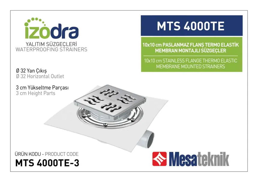 MTS 4000TE Termo Elastik Örtü Paslanmaz Flanş Montajlı Süzgec Sistemleri 10 cm