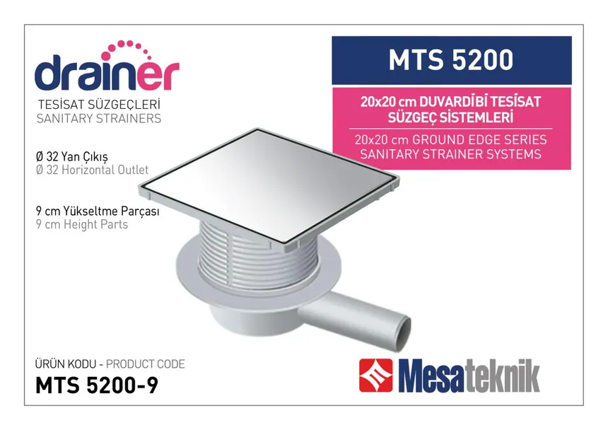 MTS 5200 20 cm Kare Duvardibi Tesisat Süzgeç Sistemleri