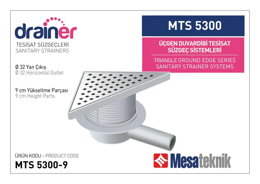 MTS 5300 20 cm Üçgen Duvardibi Tesisat Süzgeç Sistemleri