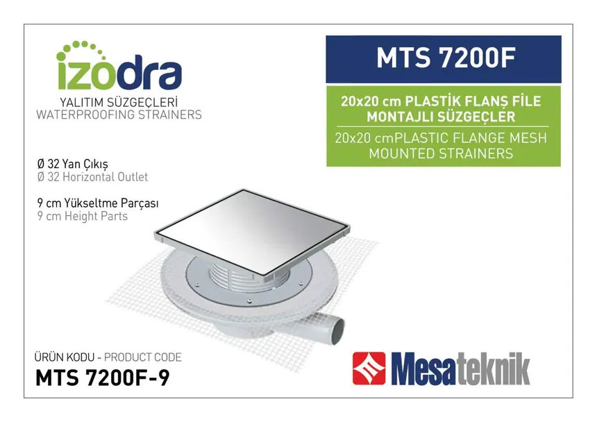 MTS 7200F Fileli Plastik Flanş Montajlı Süzgec Sistemleri 20 cm Kare
