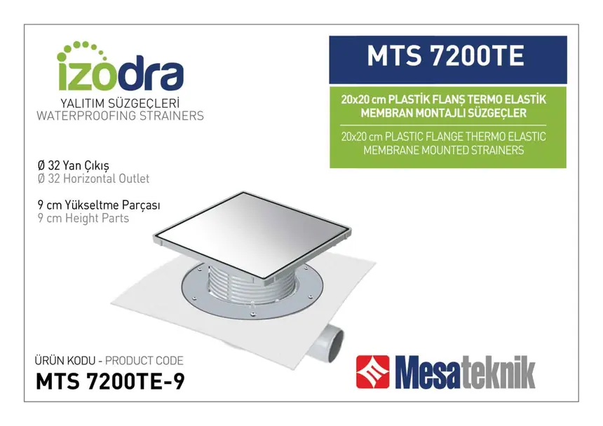 MTS 7200TE Termo Elastik Örtü Plastik Flanş Montajlı Süzgec Sistemleri 20 cm Kare