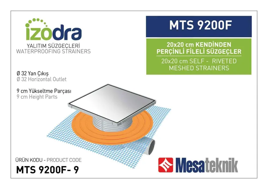 MTS 9200F Kendinden Percinli Fileli Suzgec Sistemleri 20 cm Kare